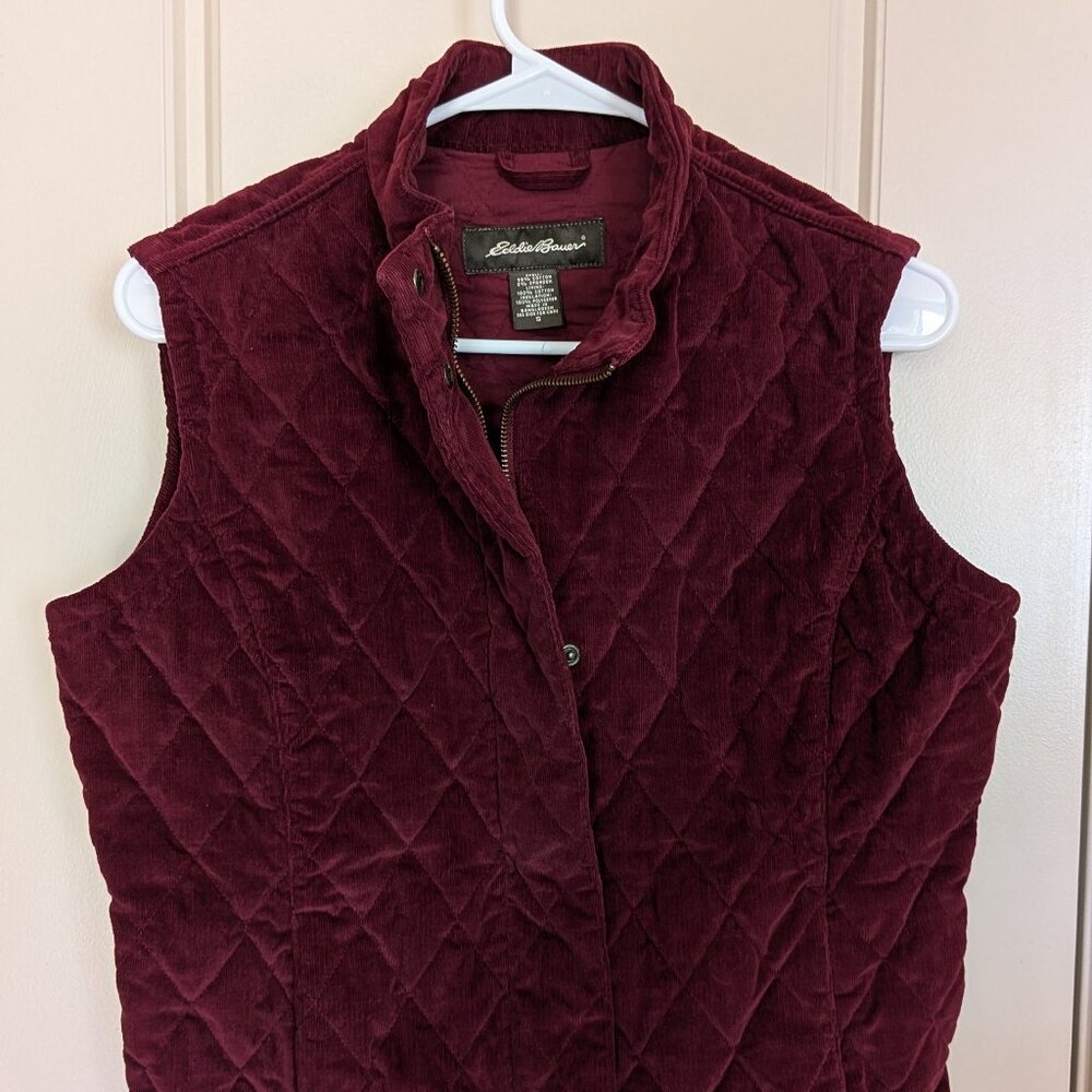 EDDIE BAUER Women's Corduroy Vest - Diamond Quilted - Burgundy - Size Sm